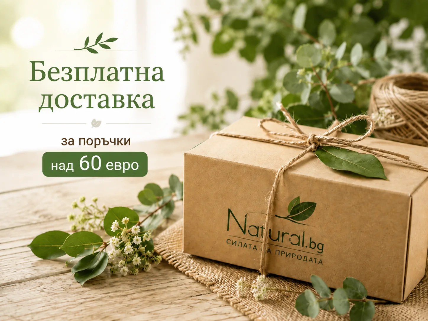 Безплатна доставка за поръчки над 60 евро в Natural.bg – натурални продукти, билки, чайове, масла, козметика и хранителни добавки.